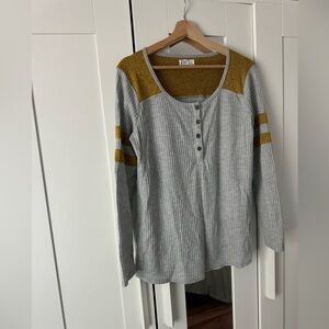 Maurices Thermal Henley in Heather Gray and Mustard with Varsity Stripes